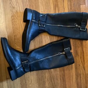 Black vegan Leather Knee-High Boots with Buckles